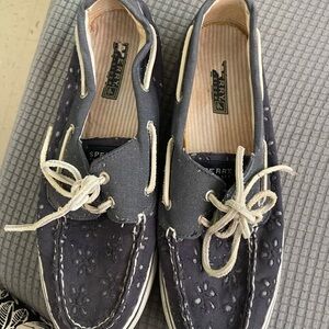 Sperry Gray Boat Shoes with White Accents